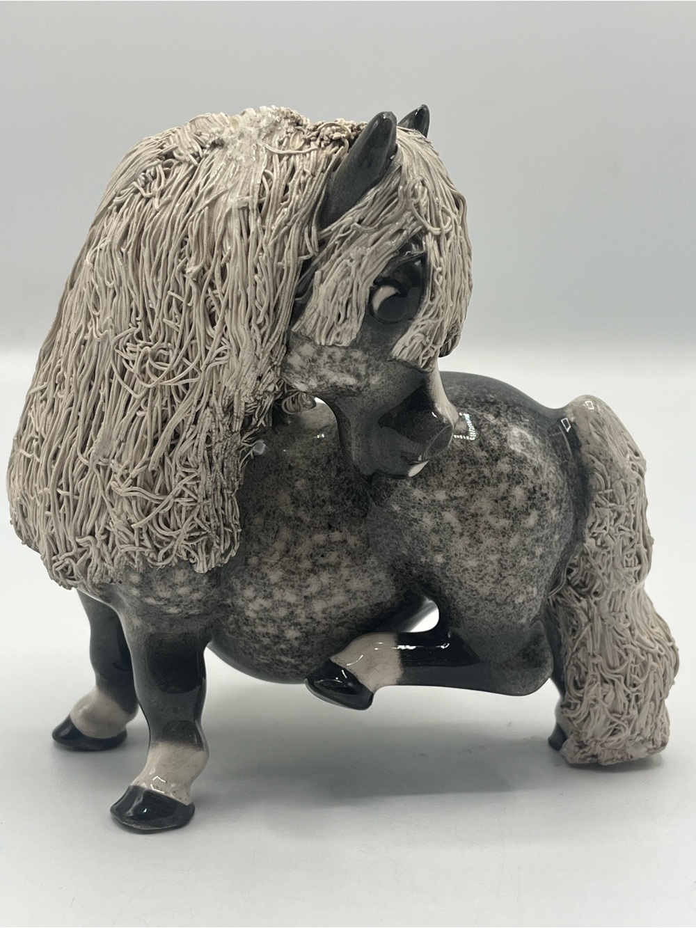 Cheval Ceramic Dapple Gray Shetland Pony Horse Spaghetti Mane And Tail